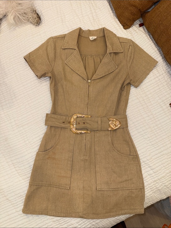 Dresses & Skirts - Tan Short-Sleeve Belted Utility Dress